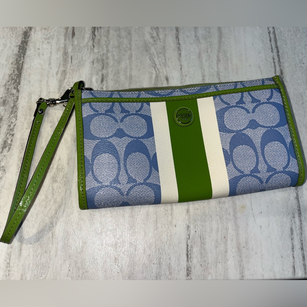 Coach Signature Blue and Green Wristlet